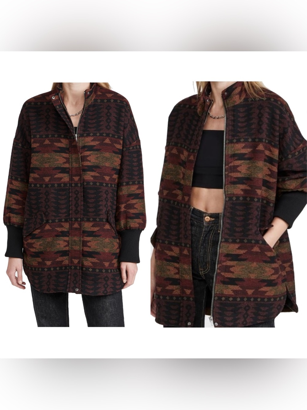 BB Dakota by Steve Madden Cabin Fever Coat Tribal Jacket Boho Tahoe Rustic Sz M